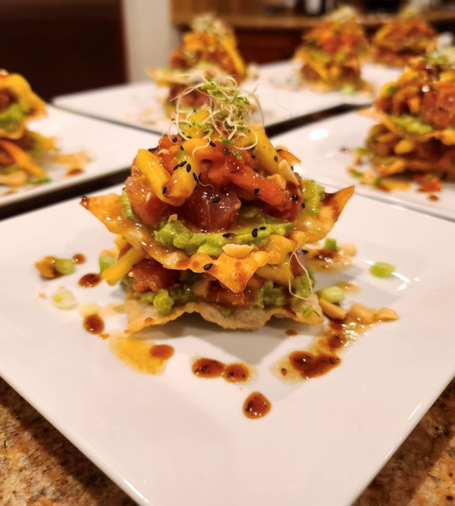 Ahi Tuna & Papaya Slaw Wonton Stacks